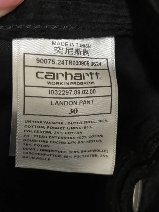 Carhartt WIP Black Corduroy Straight-Leg Pants with Logo Patch - Picture 5 of 7
